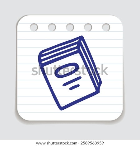 Doodle book icon hand drawn with blue pen on a notepaper in freehand style
