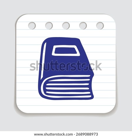 Doodle book icon hand drawn with blue pen on a notepaper in flat style