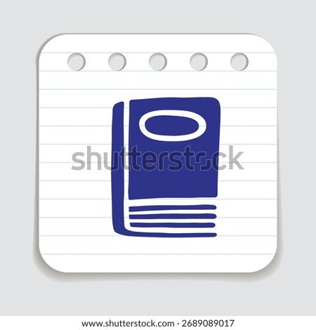Doodle book icon hand drawn with blue pen on a notepaper in flat style