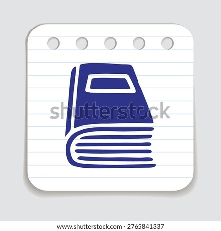 Doodle book icon hand drawn with blue pen on a notepaper in flat style. Vector illustration
