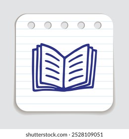 Doodle book icon handdrawn with blue pen on a notepaper