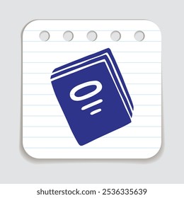 Doodle book icon handdrawn with blue pen on a notepaper. Knowledge symbol