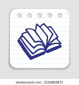 Doodle book icon handdrawn with blue pen on a notepaper