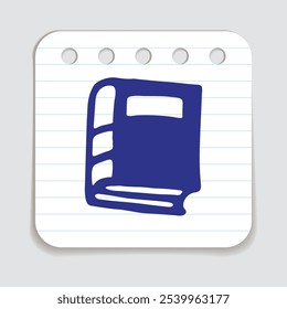 Doodle book icon handdrawn with blue pen on a notepaper. Knowledge and education symbol