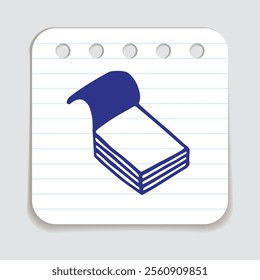 Doodle book icon handdrawn with blue pen on a notepaper. Knowledge and education symbol