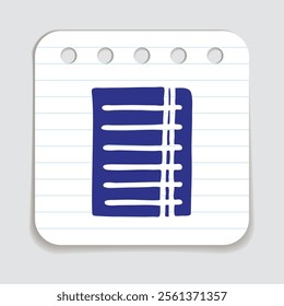 Doodle book icon handdrawn with blue pen on a notepaper. Knowledge and education symbol