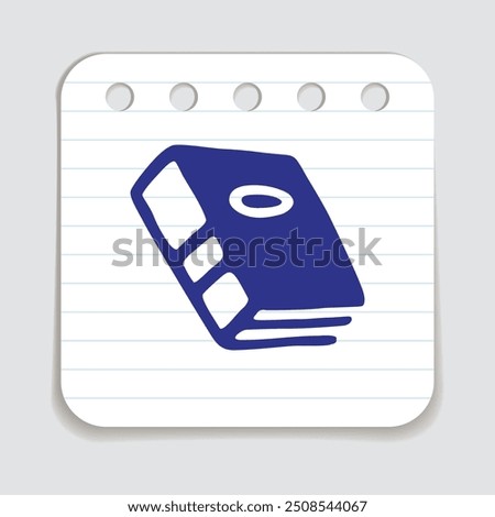 Doodle book icon handdrawn with blue pen on a notepaper. Knowledge symbol
