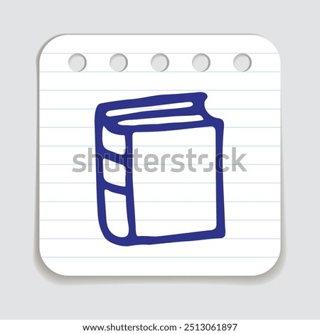 Doodle book icon handdrawn with blue pen on a notepaper. Knowledge and education symbol