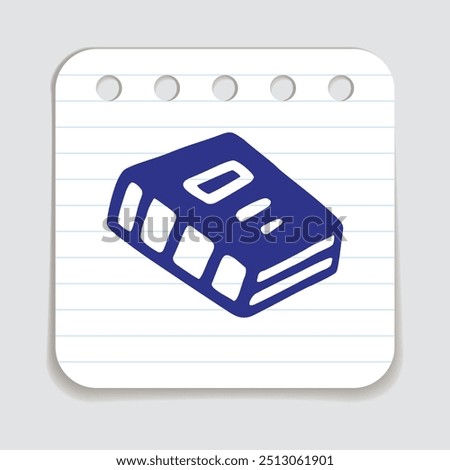 Doodle book icon handdrawn with blue pen on a notepaper. Knowledge and education symbol