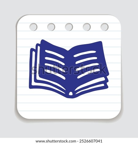 Doodle book icon handdrawn with blue pen on a notepaper