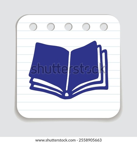 Doodle book icon handdrawn with blue pen on a notepaper