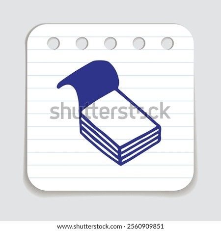 Doodle book icon handdrawn with blue pen on a notepaper. Knowledge and education symbol