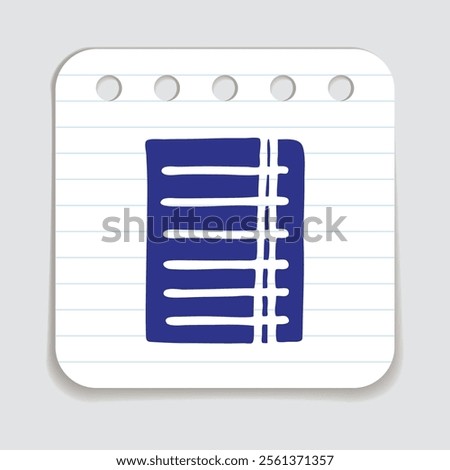 Doodle book icon handdrawn with blue pen on a notepaper. Knowledge and education symbol