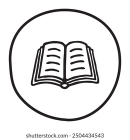Doodle book icon handdrawn with ink pen. Knowledge and education symbol painted in grunge freehand style. Vector illustration isolated on white background