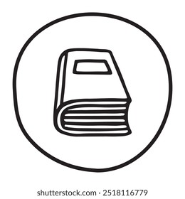 Doodle book icon handdrawn with ink pen. Knowledge and education symbol