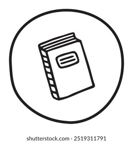 Doodle book icon handdrawn with ink pen. Knowledge and education symbol