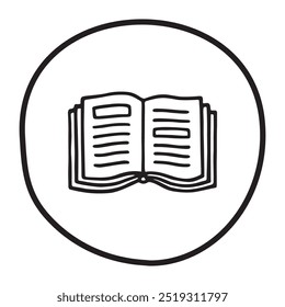 Doodle book icon handdrawn with ink pen. Knowledge and education symbol