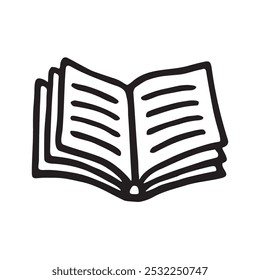 Doodle book icon handdrawn with ink pen. Knowledge and education symbol