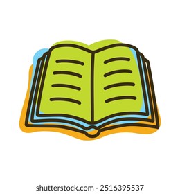 Icono de libro de Doodle dibujado a mano con línea delgada y coloreado con manchas de colores