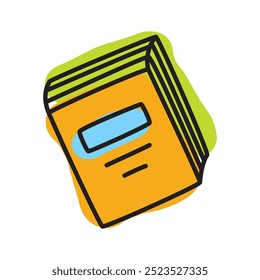 Icono de libro de Doodle dibujado a mano con línea delgada y coloreado con manchas de colores