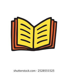 Doodle book icon handdrawn with thin line and colored with colorful blobs