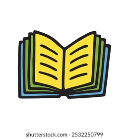 Doodle book icon handdrawn with thin line and colored with colorful blobs