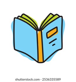 Doodle book icon handdrawn with thin line and colored with colorful blobs