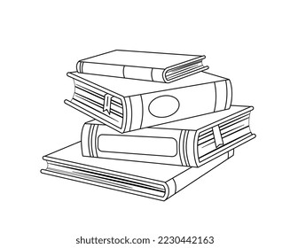 Doodle book icon. Stack of books, sticker for social networks and instant messengers. Greeting card design in minimalist style. Education and training, learning. Cartoon flat vector illustration