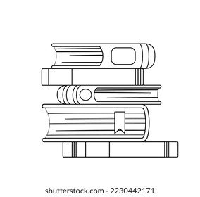 Doodle book icon. Stack of textbooks on table. Poster or banner for website. Template, layout and mock up. Minimalistic creativity and art. Hobby and leisure. Cartoon flat vector illustration