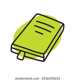 Doodle book or notebook icon with bookmark, handdrawn with thin line