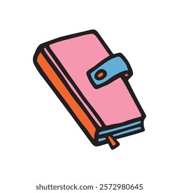 Doodle book or notebook icon hand drawn with black line and colored