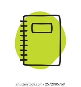 Doodle book or notebook icon hand drawn with thin line and colorful blob