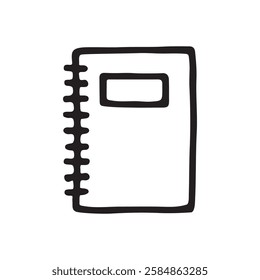 Doodle book or notebook icon hand drawn with black line in freehand style. Vector illustration isolated on white background