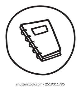Doodle book or notebook icon, handdrawn with pen. Knowledge and education symbol painted in grunge freehand style. Vector illustration isolated on white background