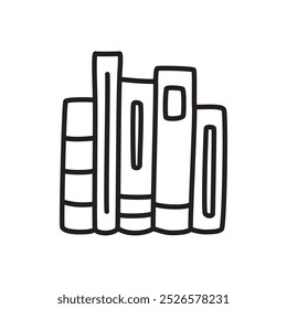 Doodle book shelf icon freehand drawn with thin line in minimalistic style