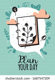 Afiche vertical con una imagen minimalista de Doodle y mensaje de frase. Tarjeta de felicitación motivacional con una ilustración vectorial de deseo