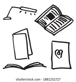 doodle books icons. Hand drawn vector illustration. Sweet element for greeting cards, posters, stickers and seasonal design. Isolated on white background