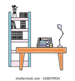 doodle books inside boocase object and table with lamp