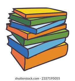 Doodle books pile icon. Colorful hand drawn book, journal or notebook symbol