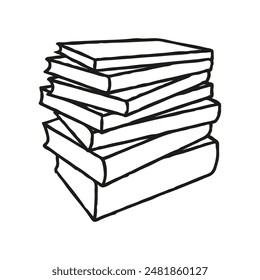 Doodle books pile icon. Colorful hand drawn book, journal or notebook symbol