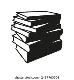 Doodle books pile icon. Hand drawn book, journal or notebook symbol