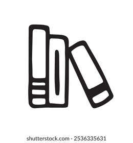 Doodle books shelf icon hand drawn in minimalistic style. Knowledge symbol