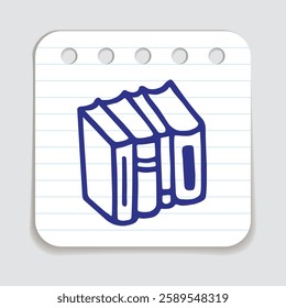 Doodle books shelf icon hand drawn with blue pen on a notepaper