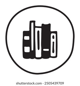 Doodle books shelf icon handdrawn with ink pen. Knowledge and education symbol painted in grunge freehand style. Vector illustration isolated on white background