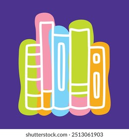 Doodle books shelf icon handdrawn with thin line and colored with colorful blobs