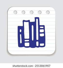 Doodle books shelf icon handdrawn with blue pen on a notepaper