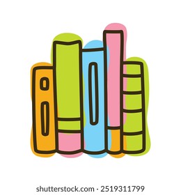 Doodle books shelf icon handdrawn with thin line and colored with colorful blobs