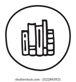 Doodle books shelf icon handdrawn with ink pen. Knowledge and education symbol