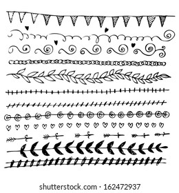 Doodle Border Ornament Drawn White Black Hand Nails Drawn Vector Straight Edge Series And Design Component Doodle Border Ornament Drawn White Black Hand Straight Vegetation Bloom Nails Partnership Uni