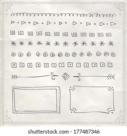 doodle border rectangle nails drawn vector straight frame set and design component doodle border rectangle straight vegetation flower nails union fingers society black conceptual boundary heap single